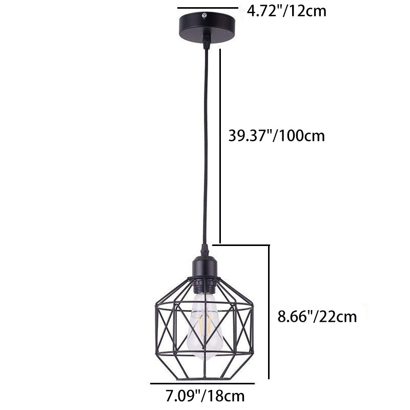Contemporary Industrial Round Geometric Iron Cage 1-Light Pendant Light For Living Room