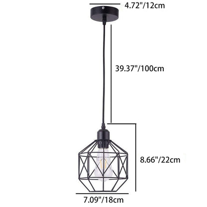 Contemporary Industrial Round Geometric Iron Cage 1-Light Pendant Light For Living Room