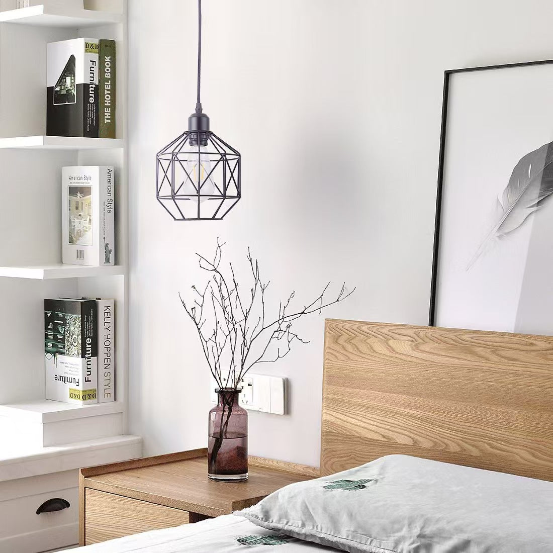 Contemporary Industrial Round Geometric Iron Cage 1-Light Pendant Light For Living Room