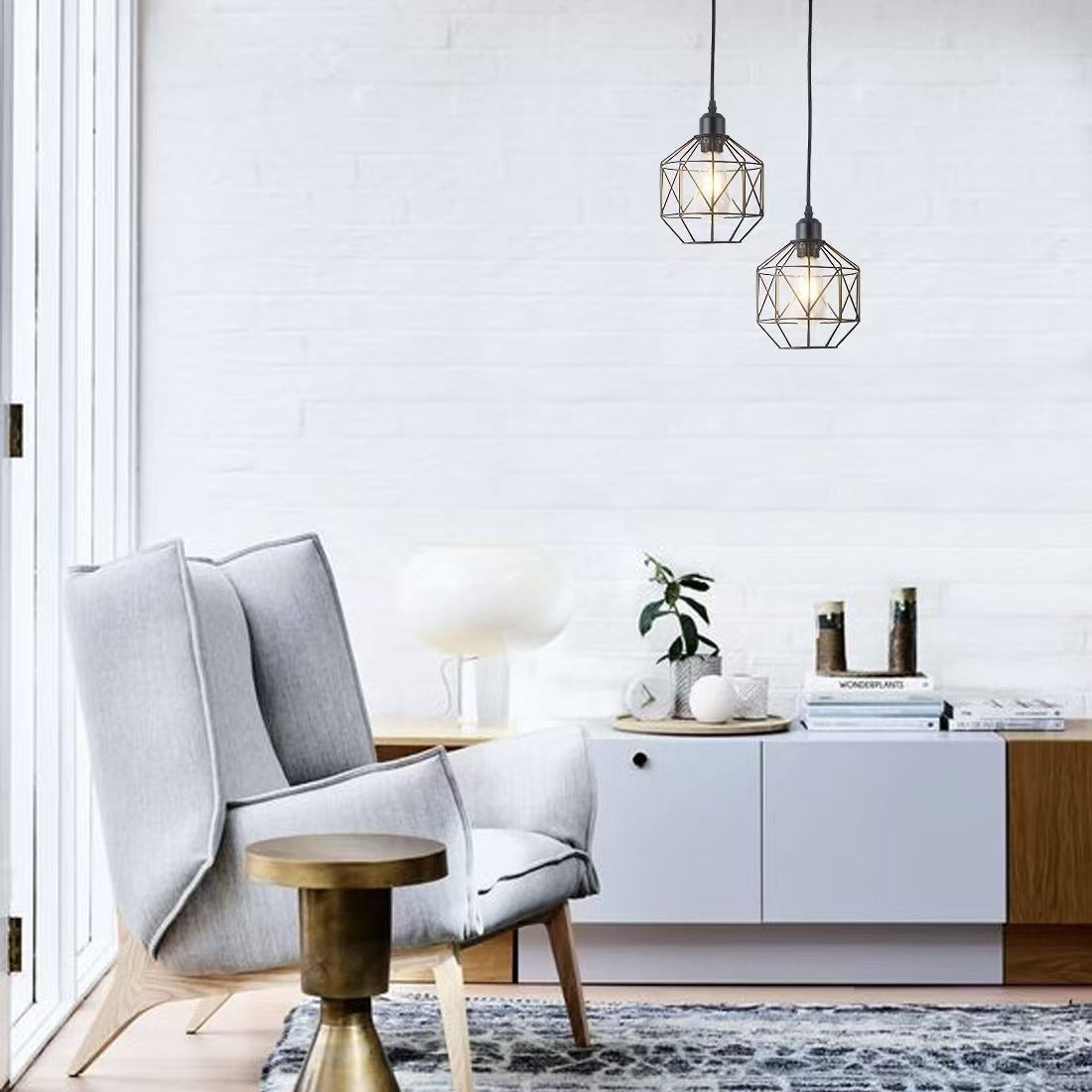 Contemporary Industrial Round Geometric Iron Cage 1-Light Pendant Light For Living Room