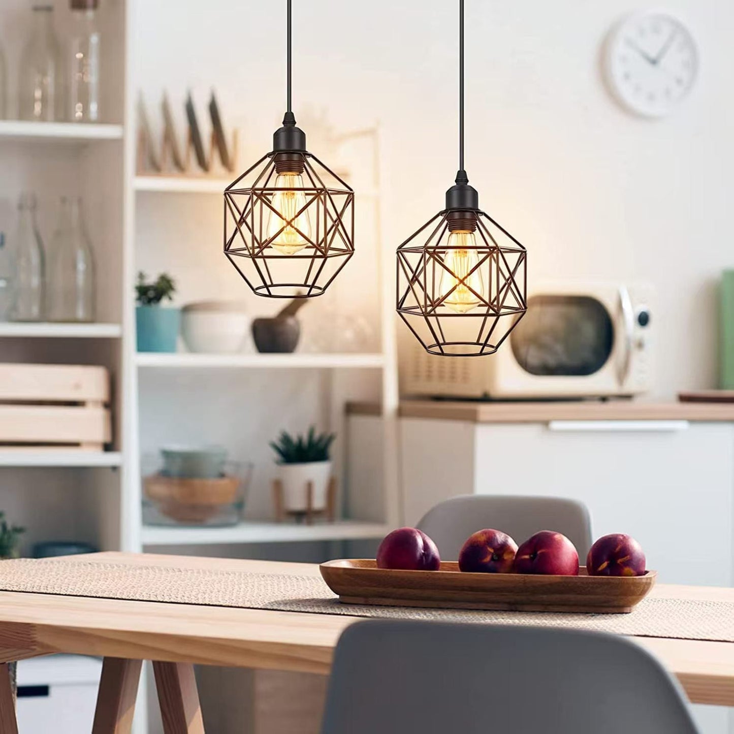 Contemporary Industrial Round Geometric Iron Cage 1-Light Pendant Light For Living Room
