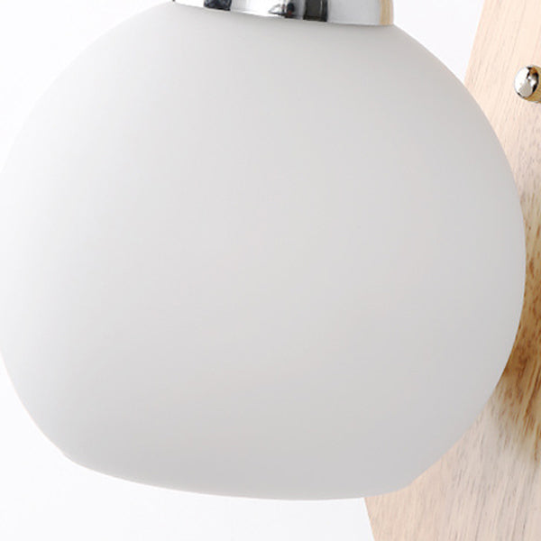 Contemporary Nordic Globe Rectangle Rubberwood Base Hardware Glass 1-Light Wall Sconce Lamp For Living Room