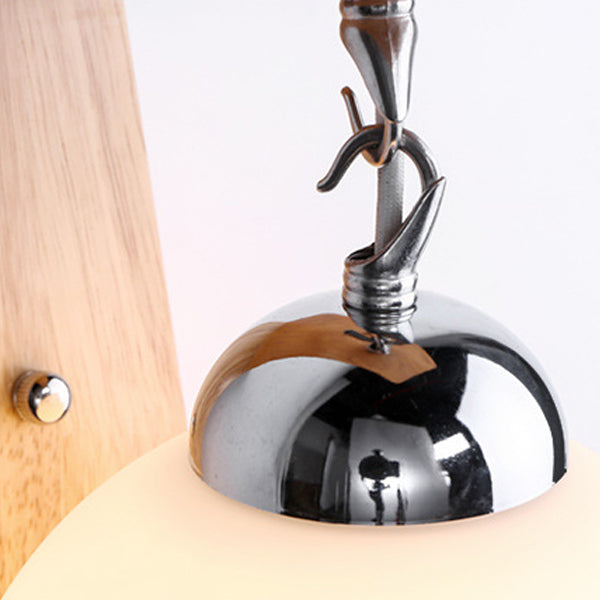 Contemporary Nordic Globe Rectangle Rubberwood Base Hardware Glass 1-Light Wall Sconce Lamp For Living Room