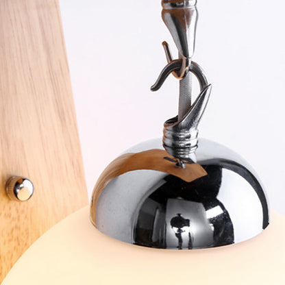Contemporary Nordic Globe Rectangle Rubberwood Base Hardware Glass 1-Light Wall Sconce Lamp For Living Room