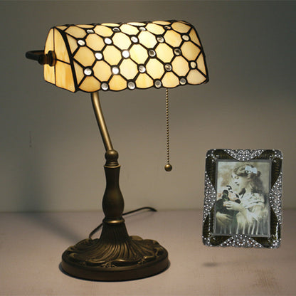 Traditional Tiffany Rectangle Half Cylinder Zinc Stained Glass 1-Light Table Lamp For Bedroom