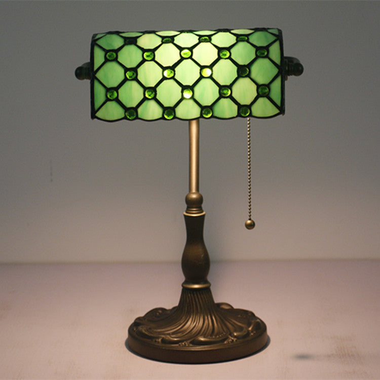 Traditional Tiffany Rectangle Half Cylinder Zinc Stained Glass 1-Light Table Lamp For Bedroom