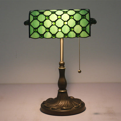 Traditional Tiffany Rectangle Half Cylinder Zinc Stained Glass 1-Light Table Lamp For Bedroom