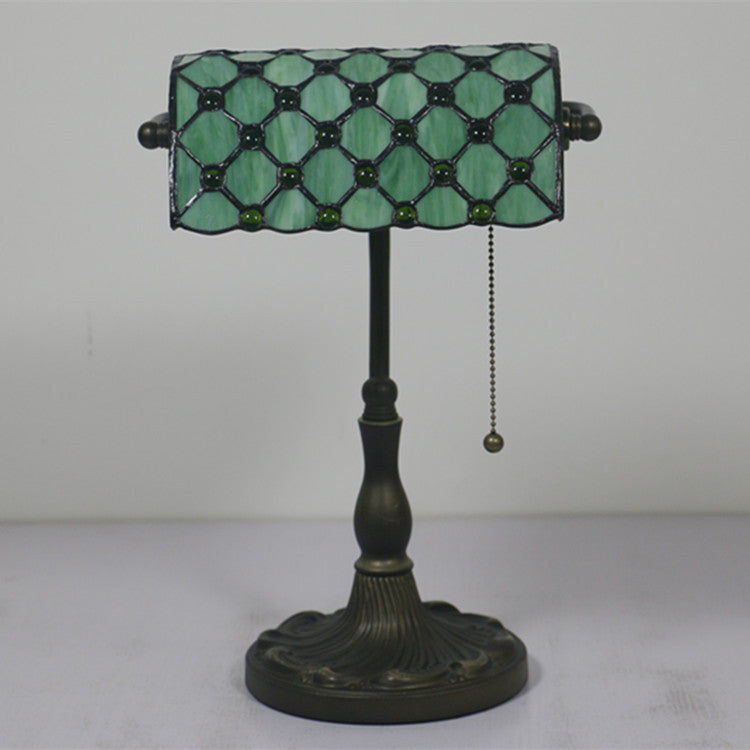 Traditional Tiffany Rectangle Half Cylinder Zinc Stained Glass 1-Light Table Lamp For Bedroom