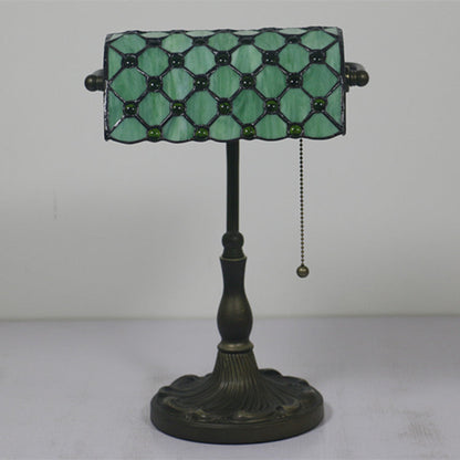 Traditional Tiffany Rectangle Half Cylinder Zinc Stained Glass 1-Light Table Lamp For Bedroom