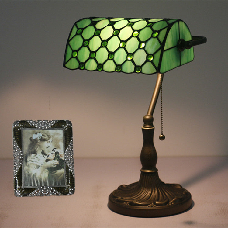 Traditional Tiffany Rectangle Half Cylinder Zinc Stained Glass 1-Light Table Lamp For Bedroom