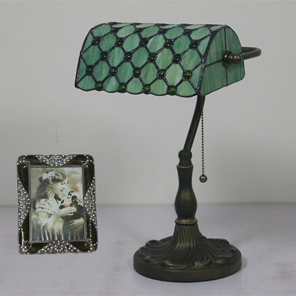 Traditional Tiffany Rectangle Half Cylinder Zinc Stained Glass 1-Light Table Lamp For Bedroom