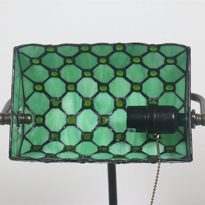 Traditional Tiffany Rectangle Half Cylinder Zinc Stained Glass 1-Light Table Lamp For Bedroom