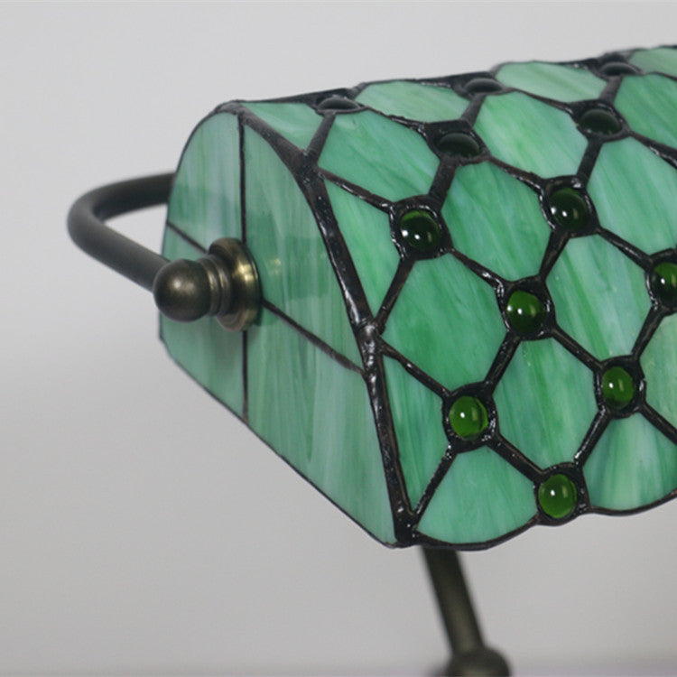Traditional Tiffany Rectangle Half Cylinder Zinc Stained Glass 1-Light Table Lamp For Bedroom