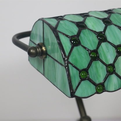 Traditional Tiffany Rectangle Half Cylinder Zinc Stained Glass 1-Light Table Lamp For Bedroom