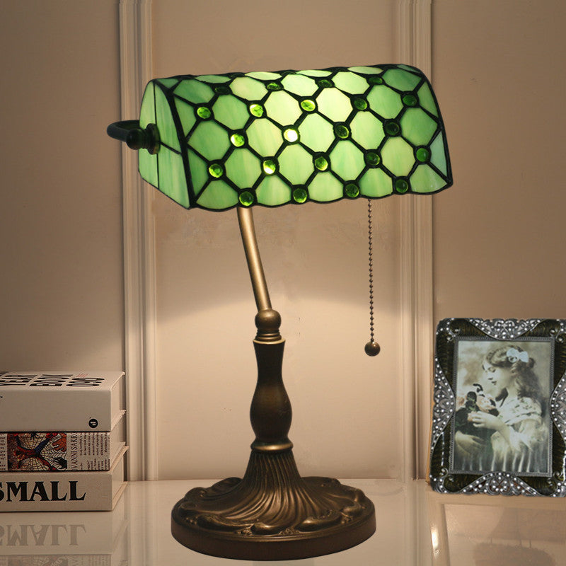 Traditional Tiffany Rectangle Half Cylinder Zinc Stained Glass 1-Light Table Lamp For Bedroom