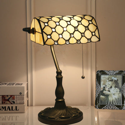 Traditional Tiffany Rectangle Half Cylinder Zinc Stained Glass 1-Light Table Lamp For Bedroom