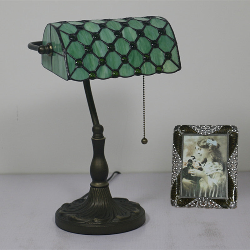 Traditional Tiffany Rectangle Half Cylinder Zinc Stained Glass 1-Light Table Lamp For Bedroom