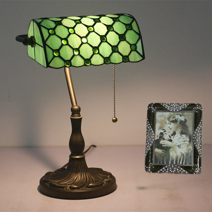 Traditional Tiffany Rectangle Half Cylinder Zinc Stained Glass 1-Light Table Lamp For Bedroom