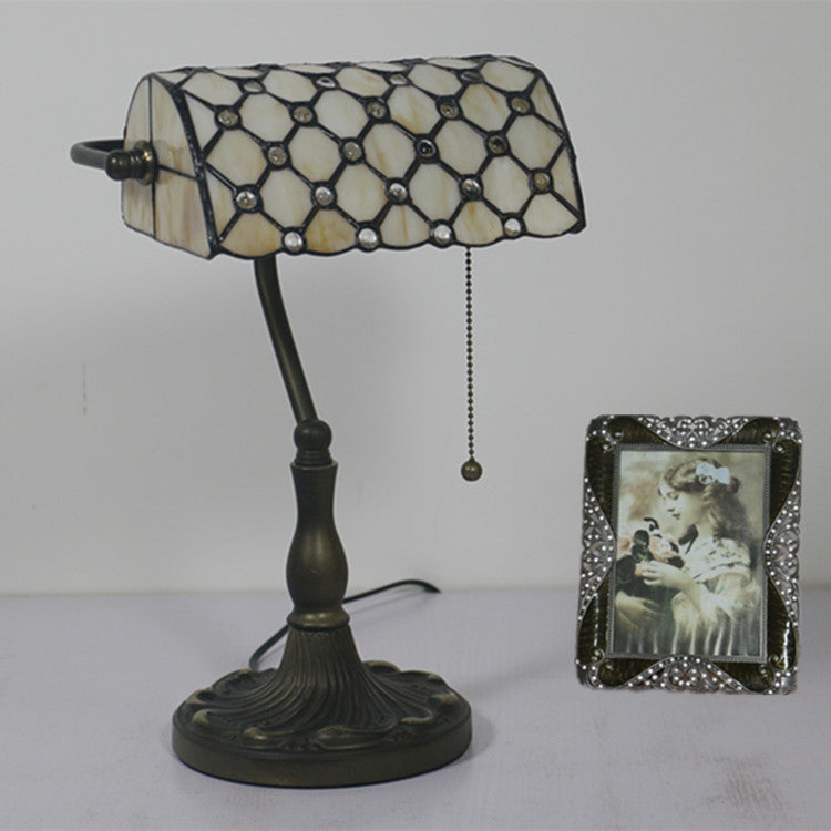 Traditional Tiffany Rectangle Half Cylinder Zinc Stained Glass 1-Light Table Lamp For Bedroom