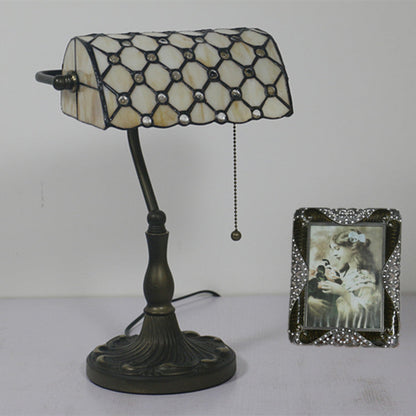 Traditional Tiffany Rectangle Half Cylinder Zinc Stained Glass 1-Light Table Lamp For Bedroom