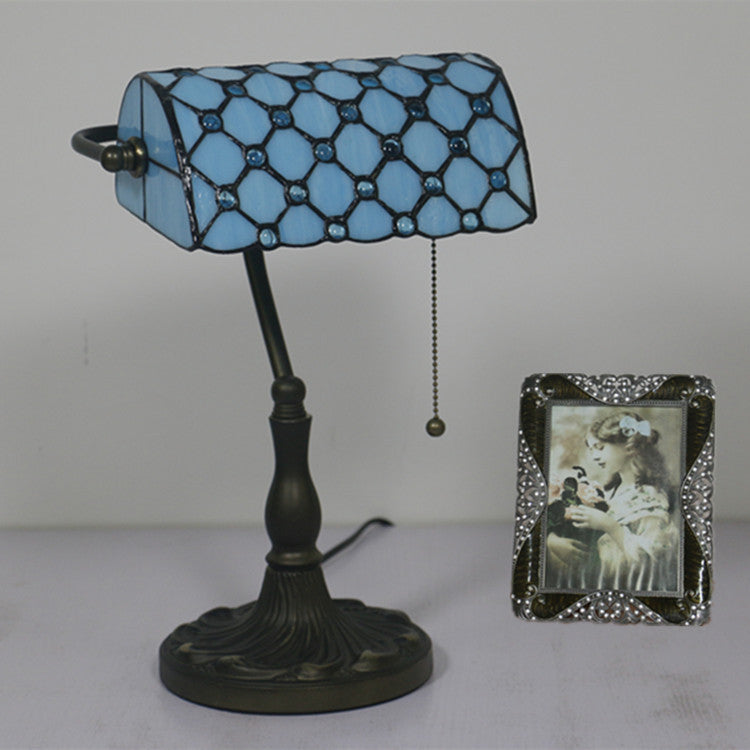 Traditional Tiffany Rectangle Half Cylinder Zinc Stained Glass 1-Light Table Lamp For Bedroom