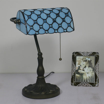 Traditional Tiffany Rectangle Half Cylinder Zinc Stained Glass 1-Light Table Lamp For Bedroom