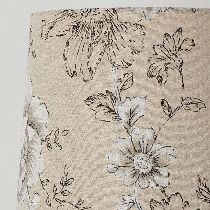 Traditional French Cylinder Floral Fabric Shade Solid Wood Base 1-Light Table Lamp For Bedroom