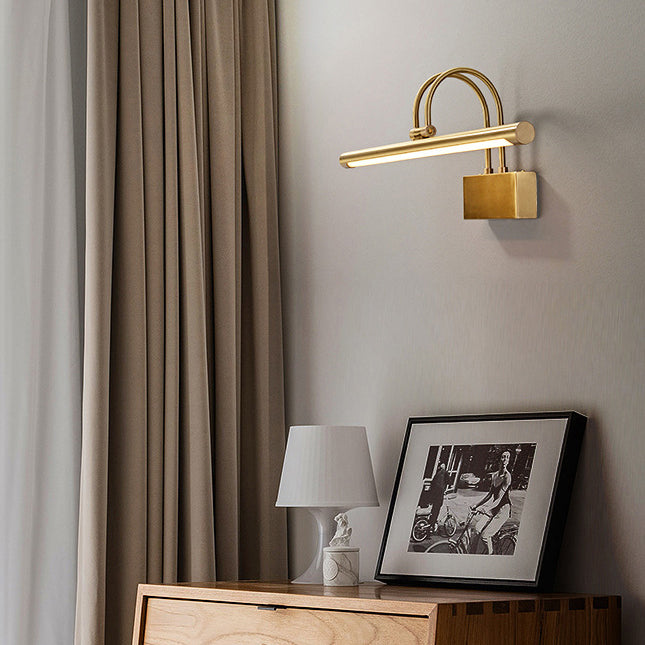 Modern Luxury Curved Pole Cylinder All Brass LED Vanity Light Wall Sconce Lamp For Bathroom