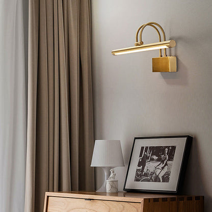 Modern Luxury Curved Pole Cylinder All Brass LED Vanity Light Wall Sconce Lamp For Bathroom