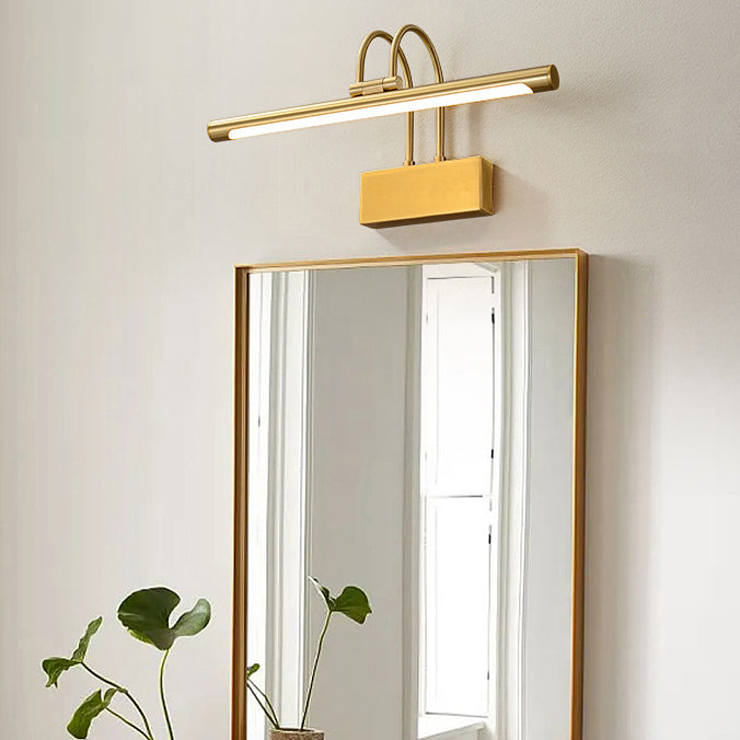 Modern Luxury Curved Pole Cylinder All Brass LED Vanity Light Wall Sconce Lamp For Bathroom