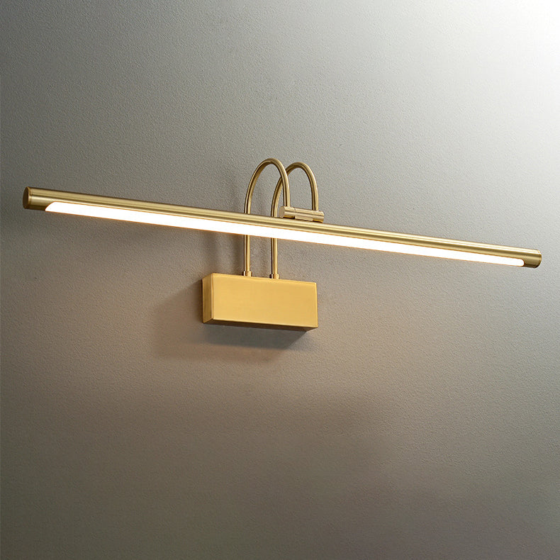 Modern Luxury Curved Pole Cylinder All Brass LED Vanity Light Wall Sconce Lamp For Bathroom
