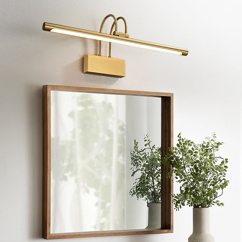 Modern Luxury Curved Pole Cylinder All Brass LED Vanity Light Wall Sconce Lamp For Bathroom