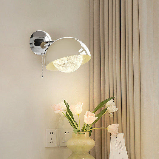 Contemporary Creative Dome Half Round Orb Iron PE Moon Shade LED Wall Sconce Lamp For Bedroom