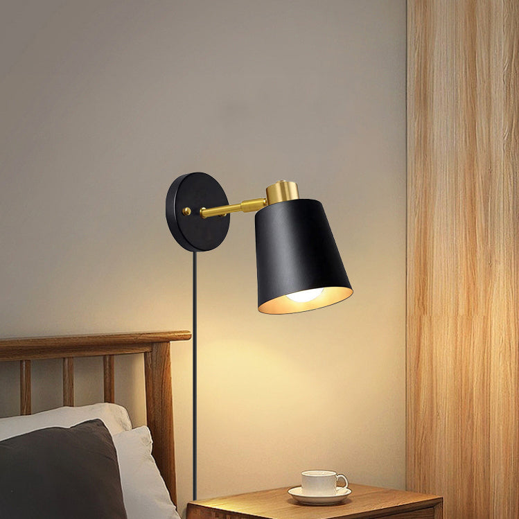 Contemporary Industrial Round Cylinder Iron 1-Light Wall Sconce Lamp For Bedroom