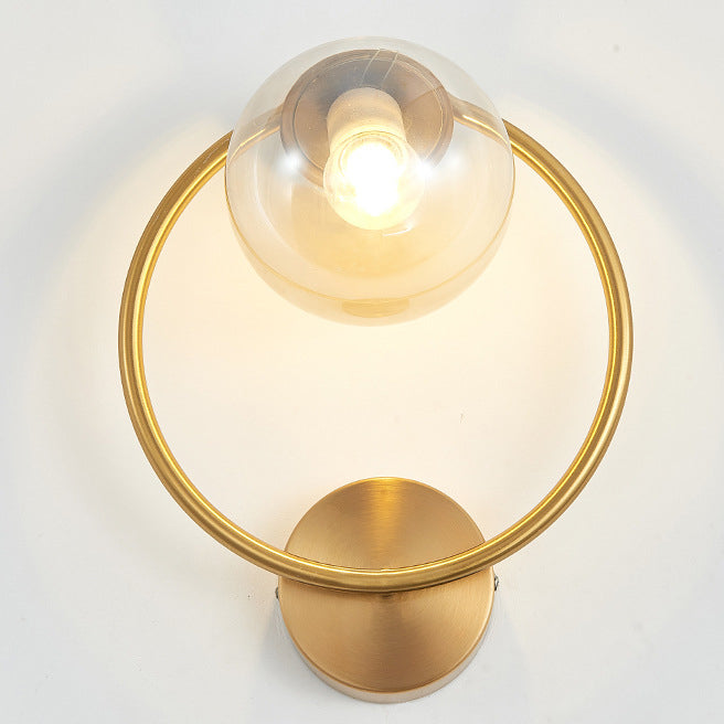 Contemporary Nordic Circle Round Globe Iron Glass 1-Light Wall Sconce Lamp For Bedroom