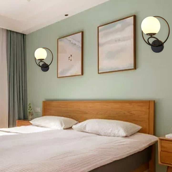 Contemporary Nordic Circle Round Globe Iron Glass 1-Light Wall Sconce Lamp For Bedroom