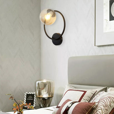 Contemporary Nordic Circle Round Globe Iron Glass 1-Light Wall Sconce Lamp For Bedroom