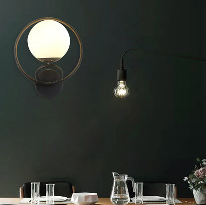 Contemporary Nordic Circle Round Globe Iron Glass 1-Light Wall Sconce Lamp For Bedroom