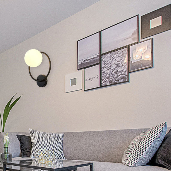 Contemporary Nordic Circle Round Globe Iron Glass 1-Light Wall Sconce Lamp For Bedroom