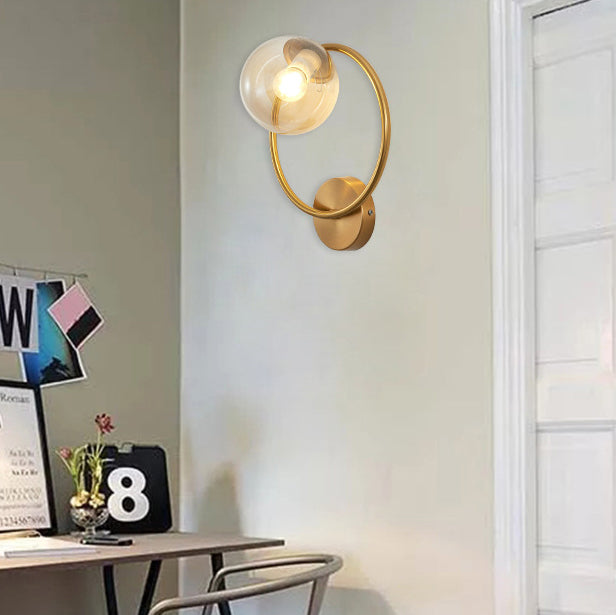 Contemporary Nordic Circle Round Globe Iron Glass 1-Light Wall Sconce Lamp For Bedroom