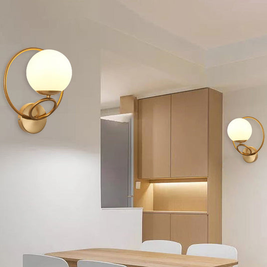 Contemporary Nordic Circle Round Globe Iron Glass 1-Light Wall Sconce Lamp For Bedroom