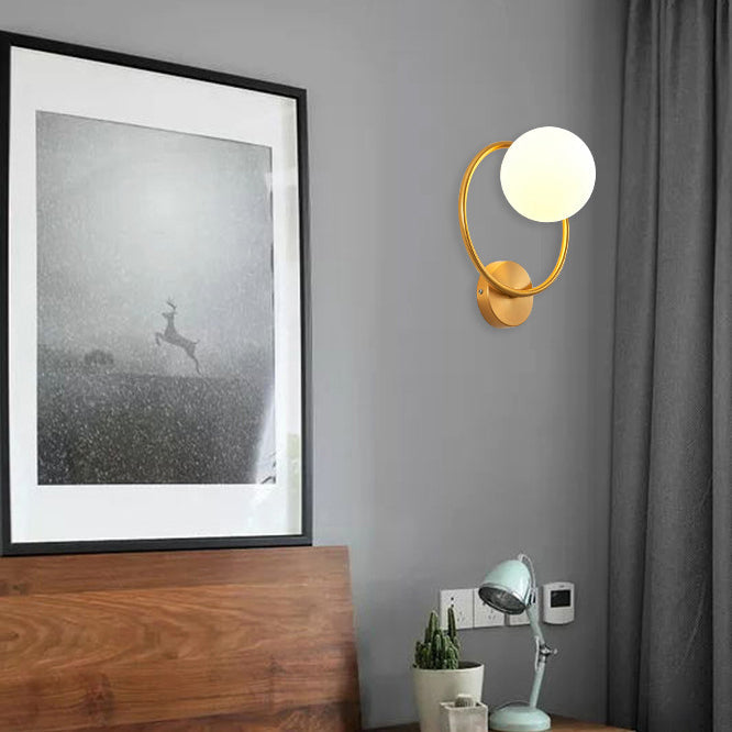 Contemporary Nordic Circle Round Globe Iron Glass 1-Light Wall Sconce Lamp For Bedroom