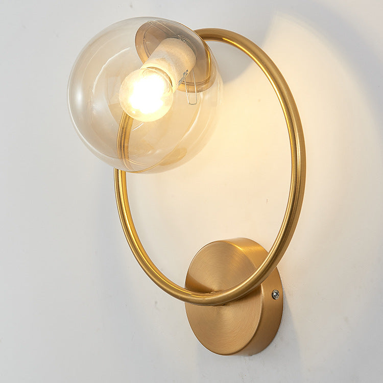 Contemporary Nordic Circle Round Globe Iron Glass 1-Light Wall Sconce Lamp For Bedroom