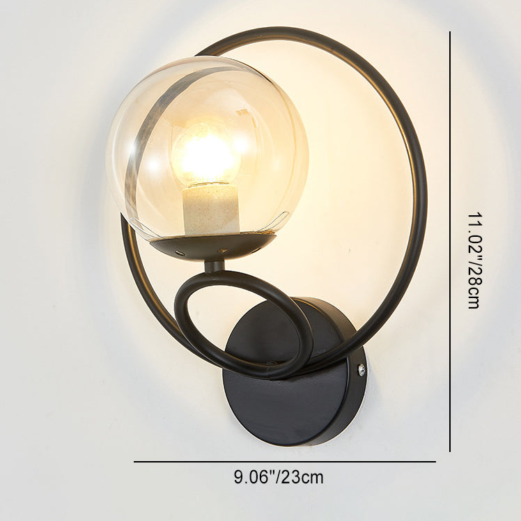 Contemporary Nordic Circle Round Globe Iron Glass 1-Light Wall Sconce Lamp For Bedroom