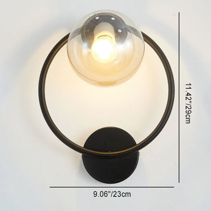 Contemporary Nordic Circle Round Globe Iron Glass 1-Light Wall Sconce Lamp For Bedroom