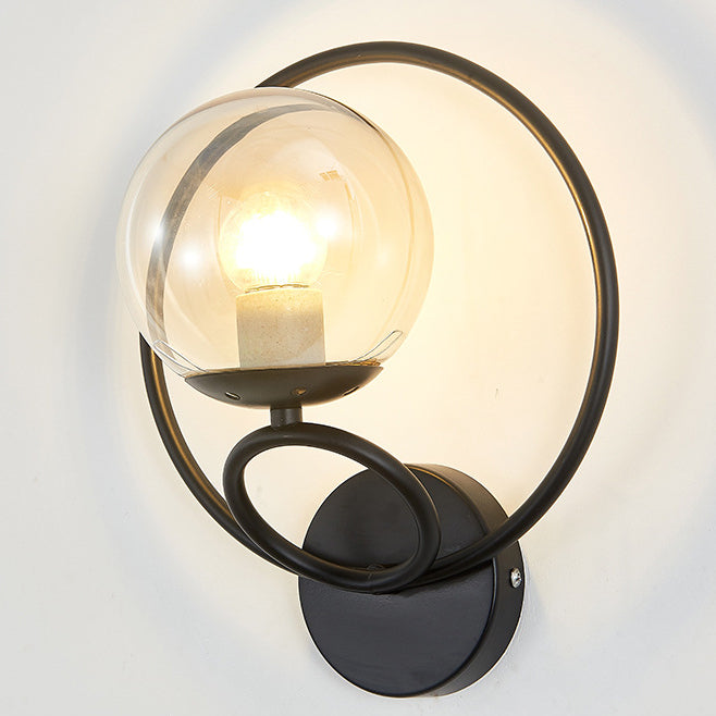 Contemporary Nordic Circle Round Globe Iron Glass 1-Light Wall Sconce Lamp For Bedroom