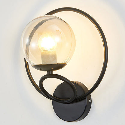 Contemporary Nordic Circle Round Globe Iron Glass 1-Light Wall Sconce Lamp For Bedroom