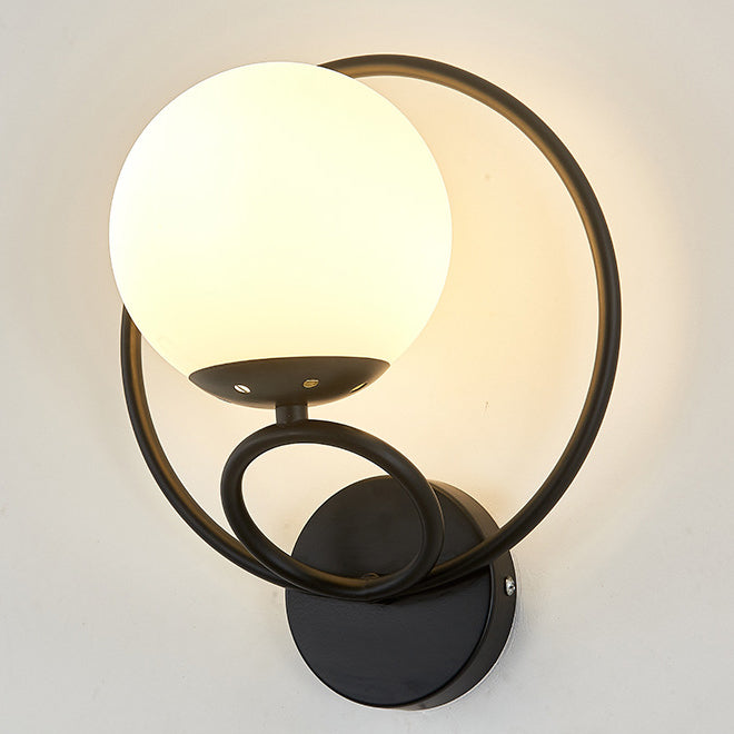 Contemporary Nordic Circle Round Globe Iron Glass 1-Light Wall Sconce Lamp For Bedroom