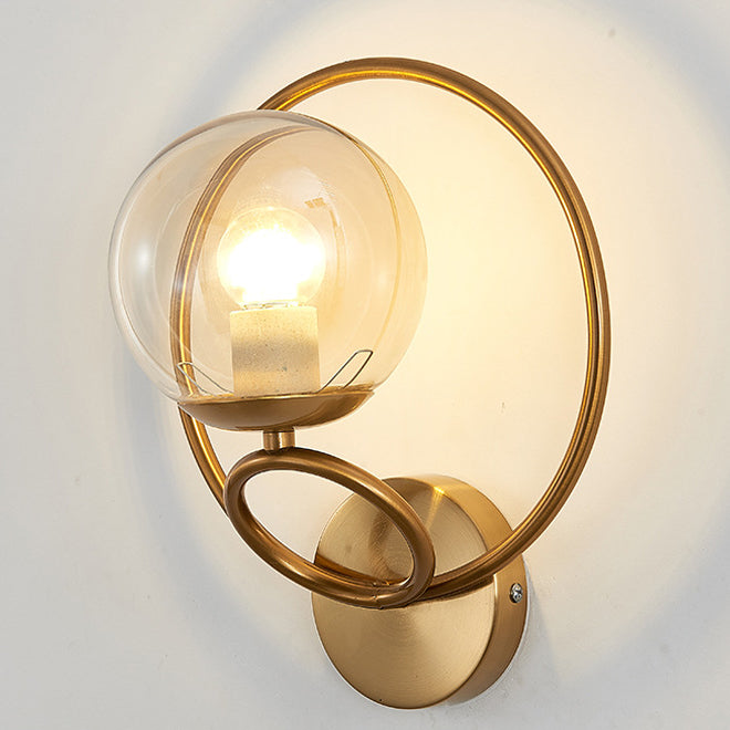 Contemporary Nordic Circle Round Globe Iron Glass 1-Light Wall Sconce Lamp For Bedroom