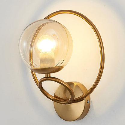 Contemporary Nordic Circle Round Globe Iron Glass 1-Light Wall Sconce Lamp For Bedroom